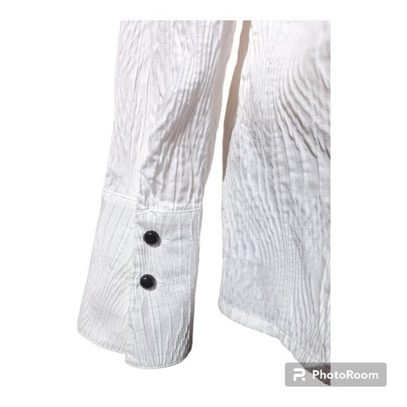 Classiques Entier White Mandarin Collar V Neck Blouse in Women's 16W - Picture 3 of 10